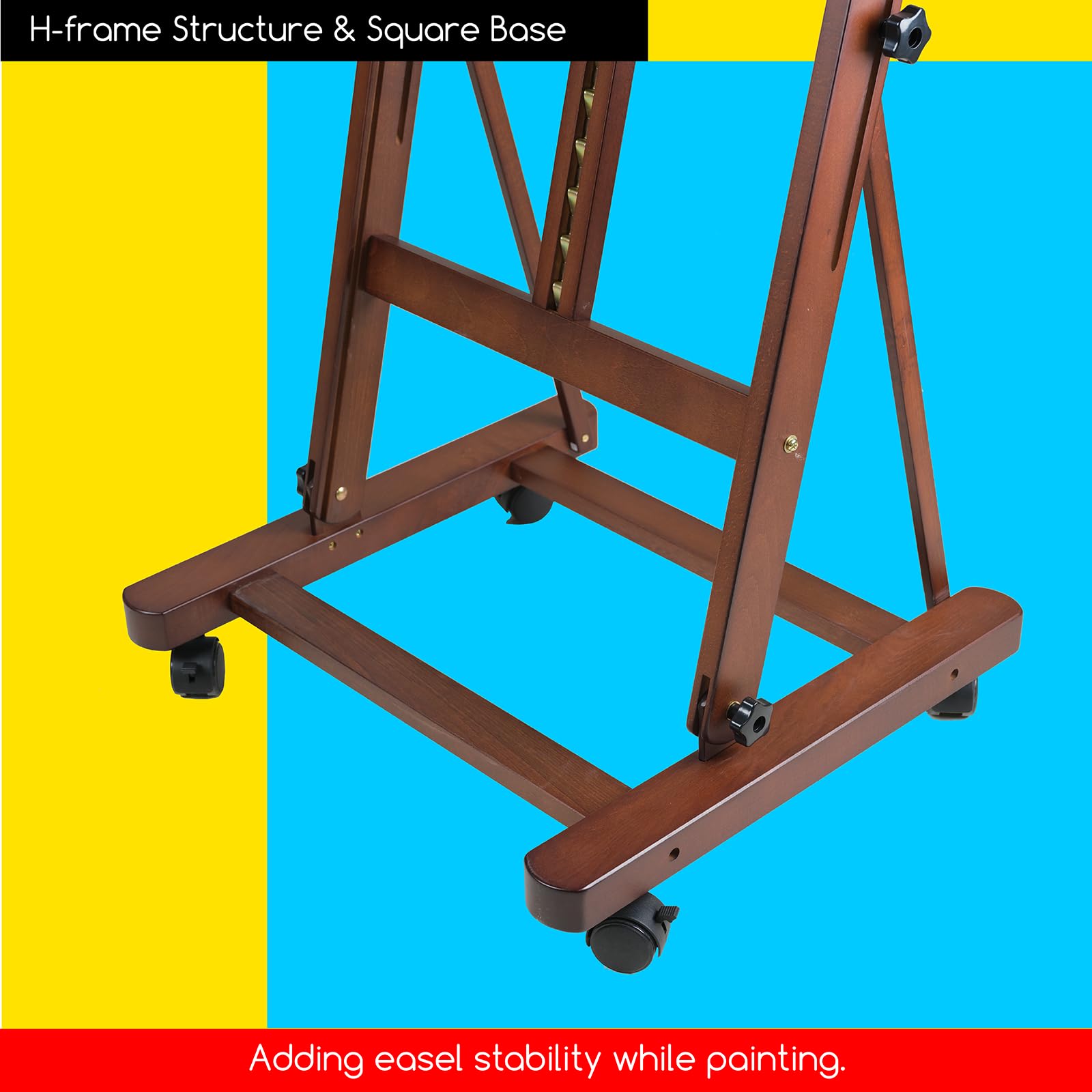 MEEDEN Caballete de pintura de artista, sostiene lienzo de hasta 48 pulgadas, soporte de caballete de pintura de madera de haya artística, caballete de piso ajustable con marco en H con ruedas