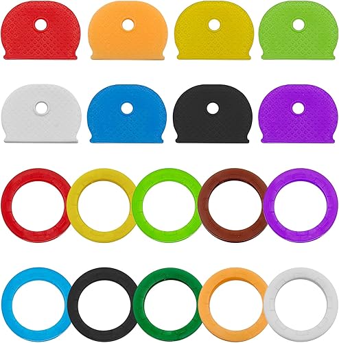 60 etiquetas para llaves, 10 colores surtidos, cubiertas de identificación de llaves, anillos de codificación de identificación de llaves, tapas