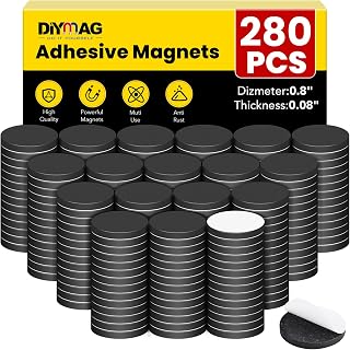 DIYMAG 280Pcs Magnetic Dot with Self Adhesive, Round Magnets Magnetic Tape Flexible Magnet Sheets with Adhesive for Crafts Photos and Die Storage Easy Peel and Stick, 0.8 x 0.08inch