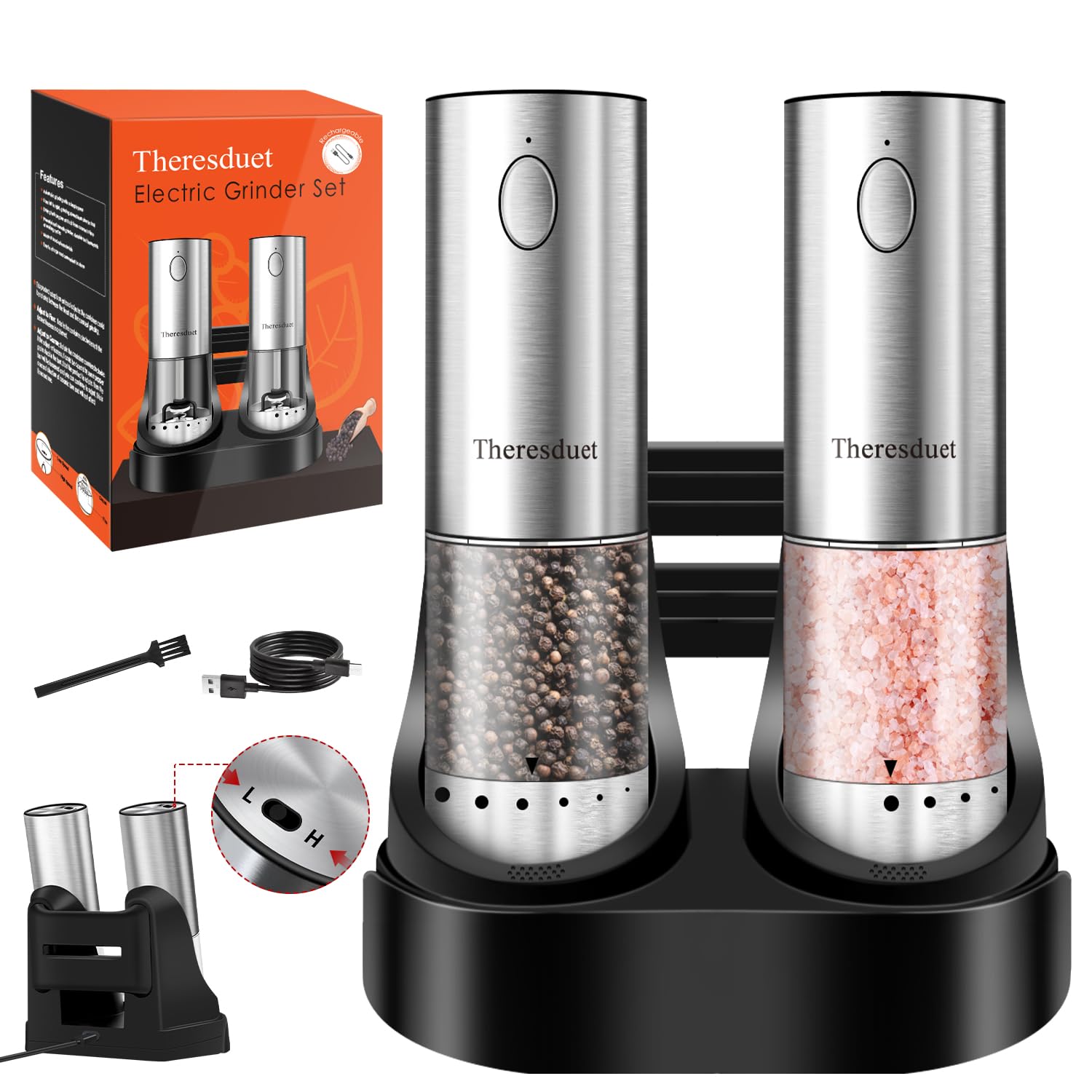Moulin à poivre électrique automatique rechargeable avec vitesse réglable