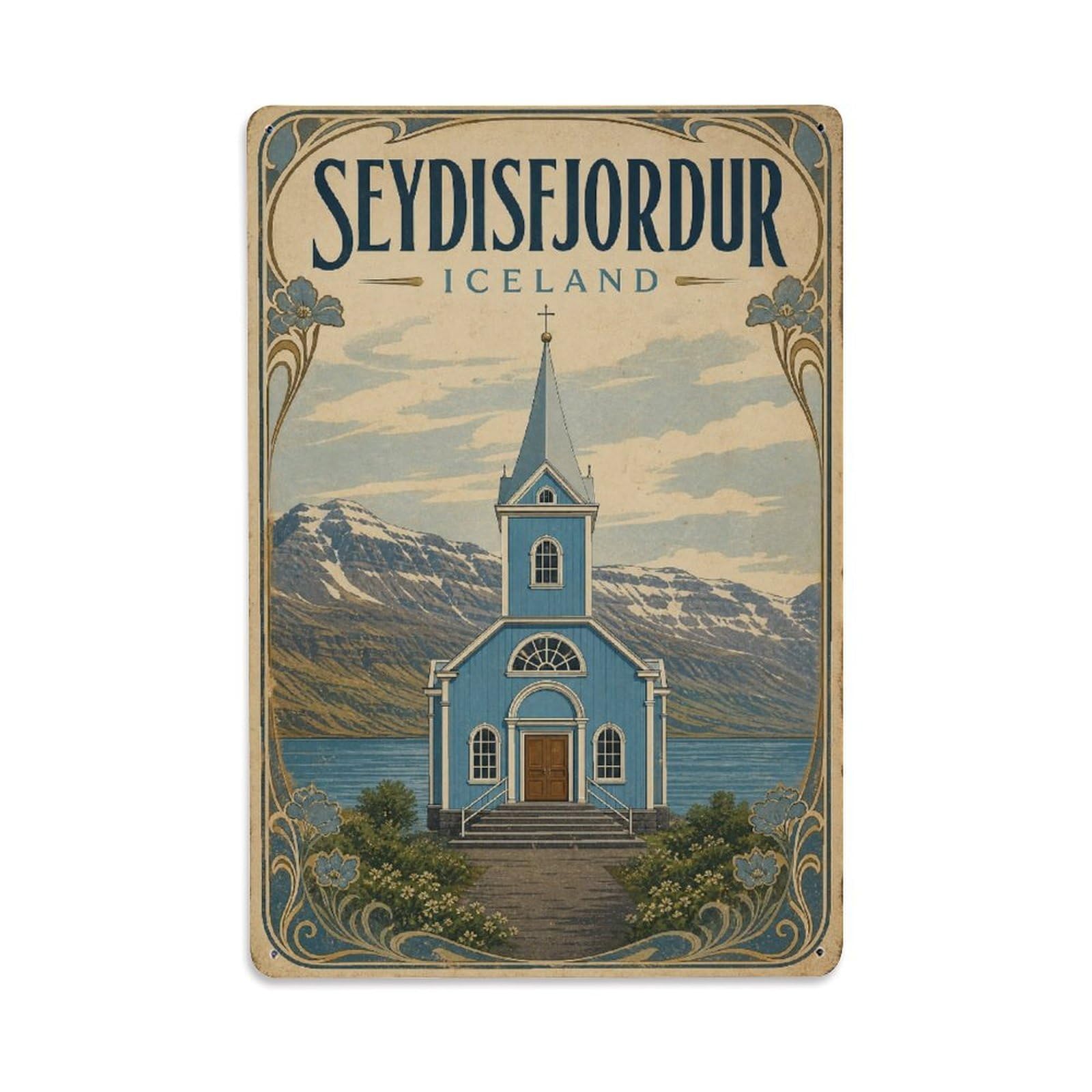 Vintage Travel Iceland Seydisfjordur Metal Tin Sign Plaque Wall Decor for Cafe, Club Bar, Office, Garden Metal Poster 8x12Inch