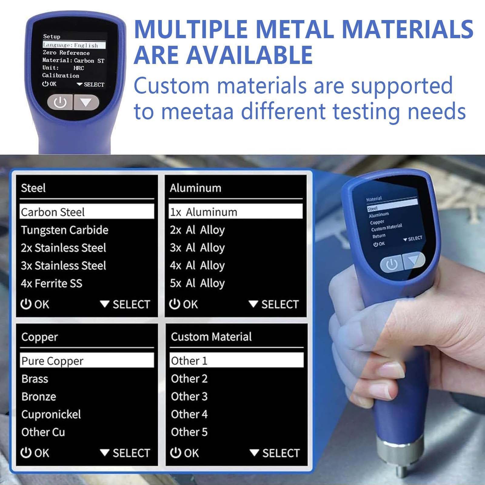 Durómetro Medidor de Dureza Integrado con Cabezales de Prueba Duales A | Kit de Prueba de Dureza Metales Durómetro Integrado Medición No Destructiva con Múltiples Escalas