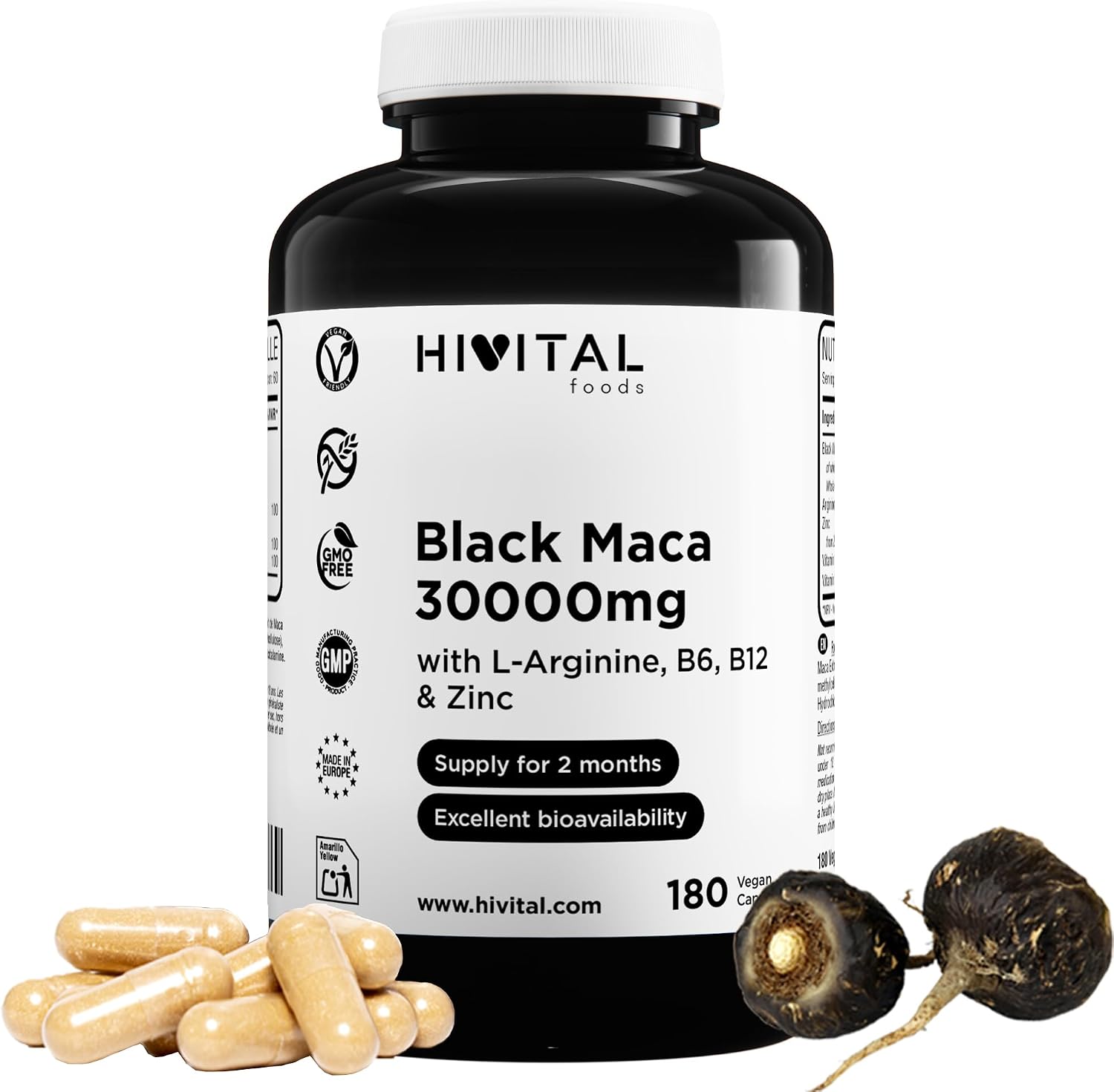 Black Maca from Peru 30000 mg. 180 vegan capsules for 2 months.