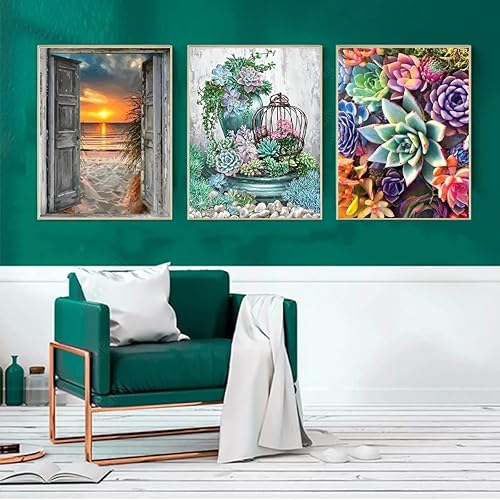 Miniatura 3 de Juego de 6 piezas de pintura de diamantes juego de pintura de diamantes 5D para adultos flores de paisaje y pájaros arte de diamante completo y