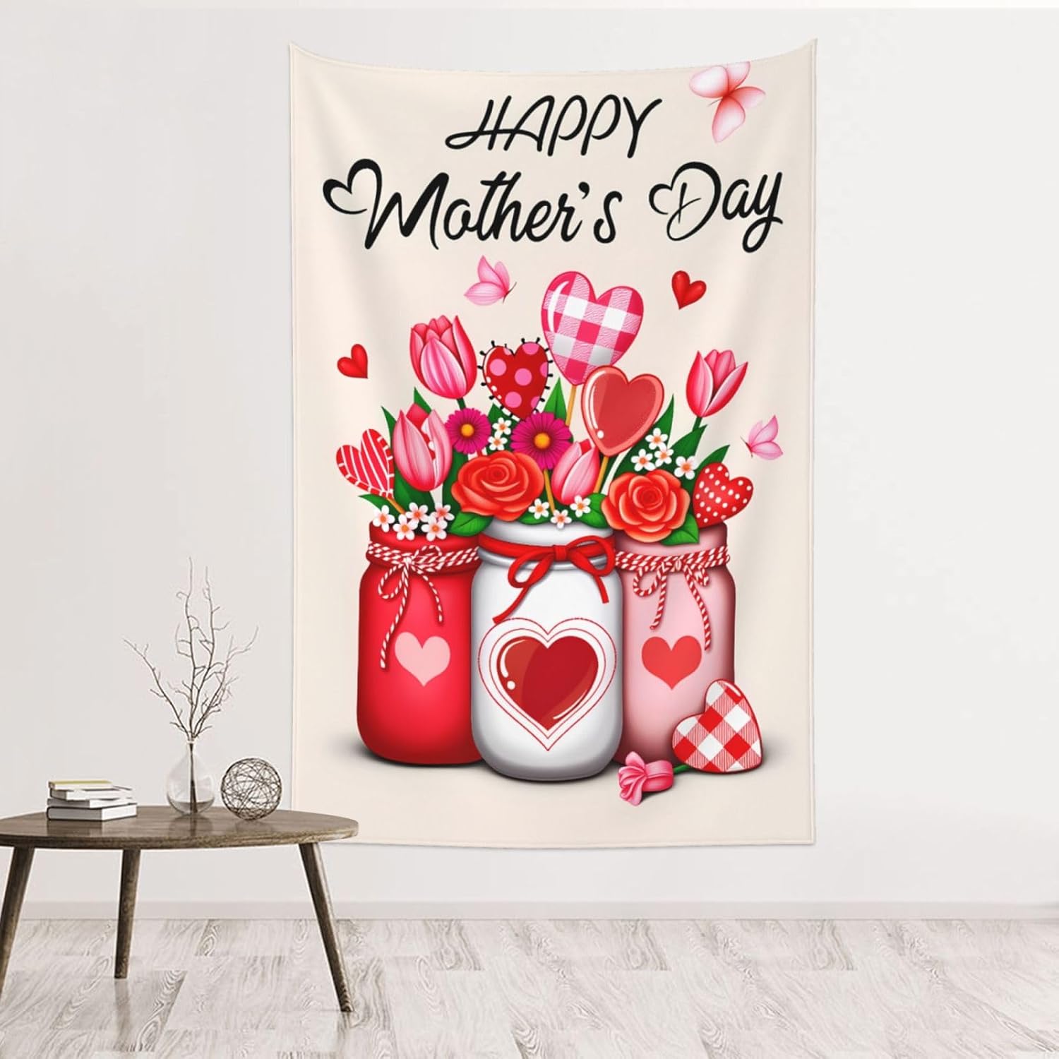 Happy Mother Day Wall Tapestry for Bedroom,Soft Aesthetic Wall Hanging blanket Room Decor Polyester Fabric for Dorm, Living Room Boho Home Decoration, Gift Idea