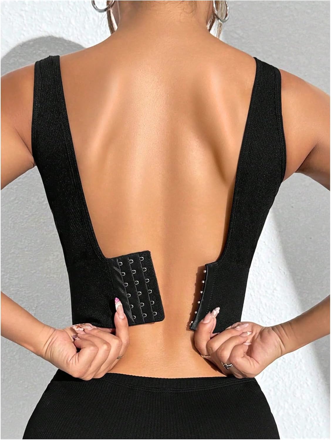 OYOANGLE Women's Wireless Longline Bra Push Up Bralette Open Back Plunge Lingerie Tops