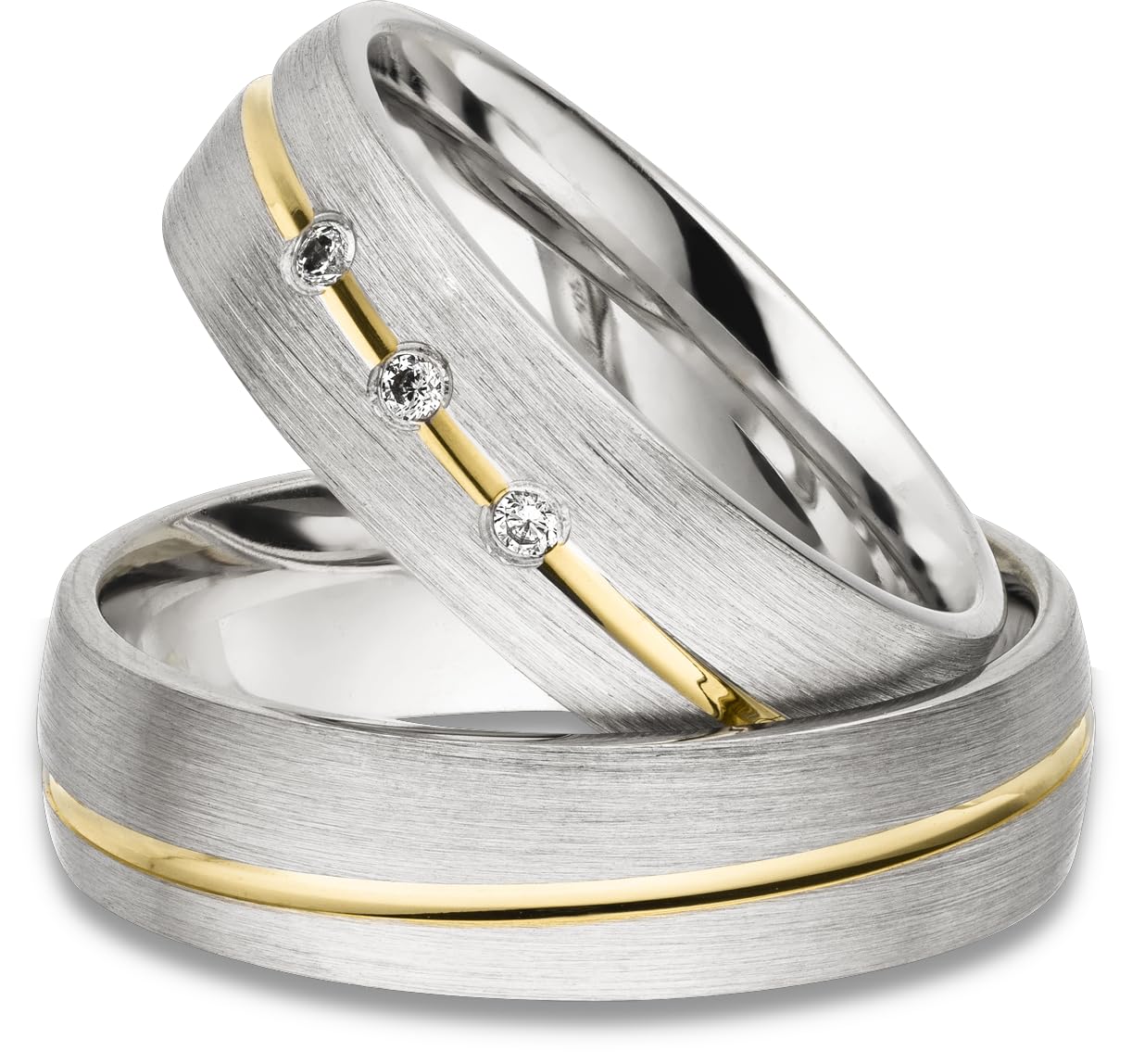 Kolibri Rings Eheringe Silber 925 Vergoldet 3 Zirkonia Steine Set - Gratis Gravur und Etui