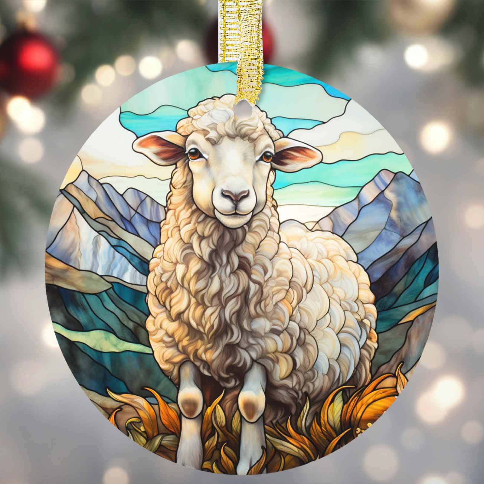 Christmas Ornaments - Double-Sided Ceramic Sheep Decoration for Christmas Tree, Xmas Gifts for Sheep Lovers