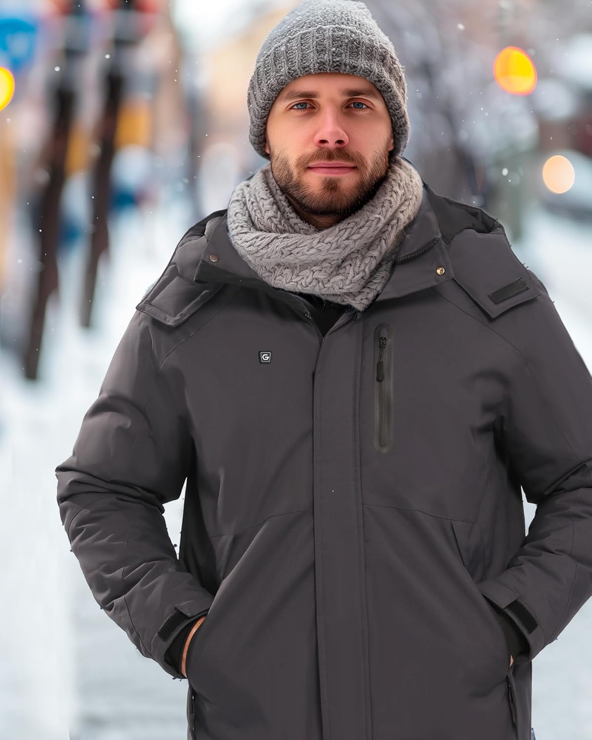 VERGOO Graphene Mens Heated Jackets with 18400mAh Battery Pack Winter Waterproof Electric Self Heating Coat with Hood - Image 2