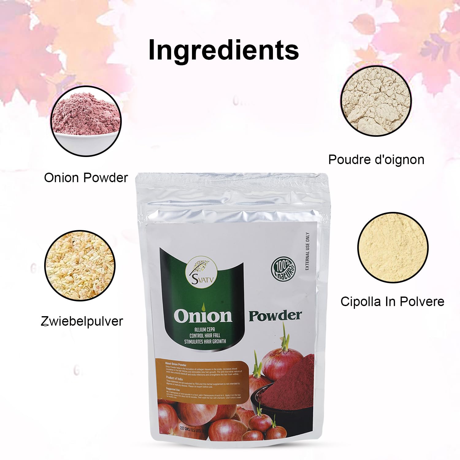 Poudre D'oignon | Onion Powder | Allium Cepa | Apaise Le Cuir Chevelu | Stimule La Croissance De Nouveaux Cheveux | Taille - 227g
