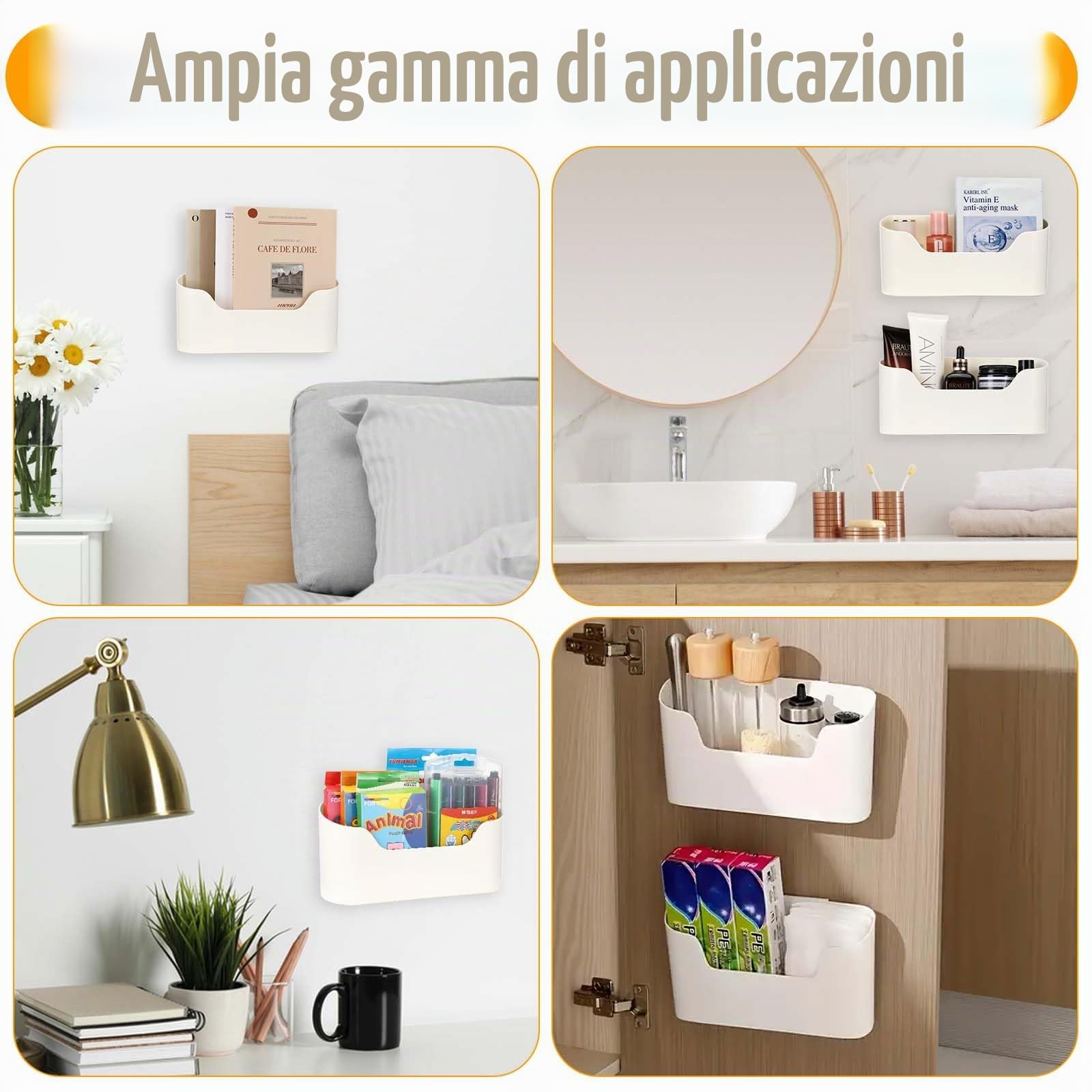 Auauraintt Set da 2 contenitori autoadesivi per porta di armadio da cucina, per armadio, bagno, frigorifero, oggetti piccoli, contenitore di stoccaggio