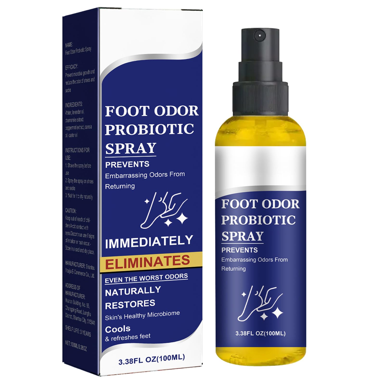 Spray per la Cura dell'Odore dei Piedi,Spray Fresco per i Piedi,Antitraspirante,Deodorante per Scarpe,100ML,1PC