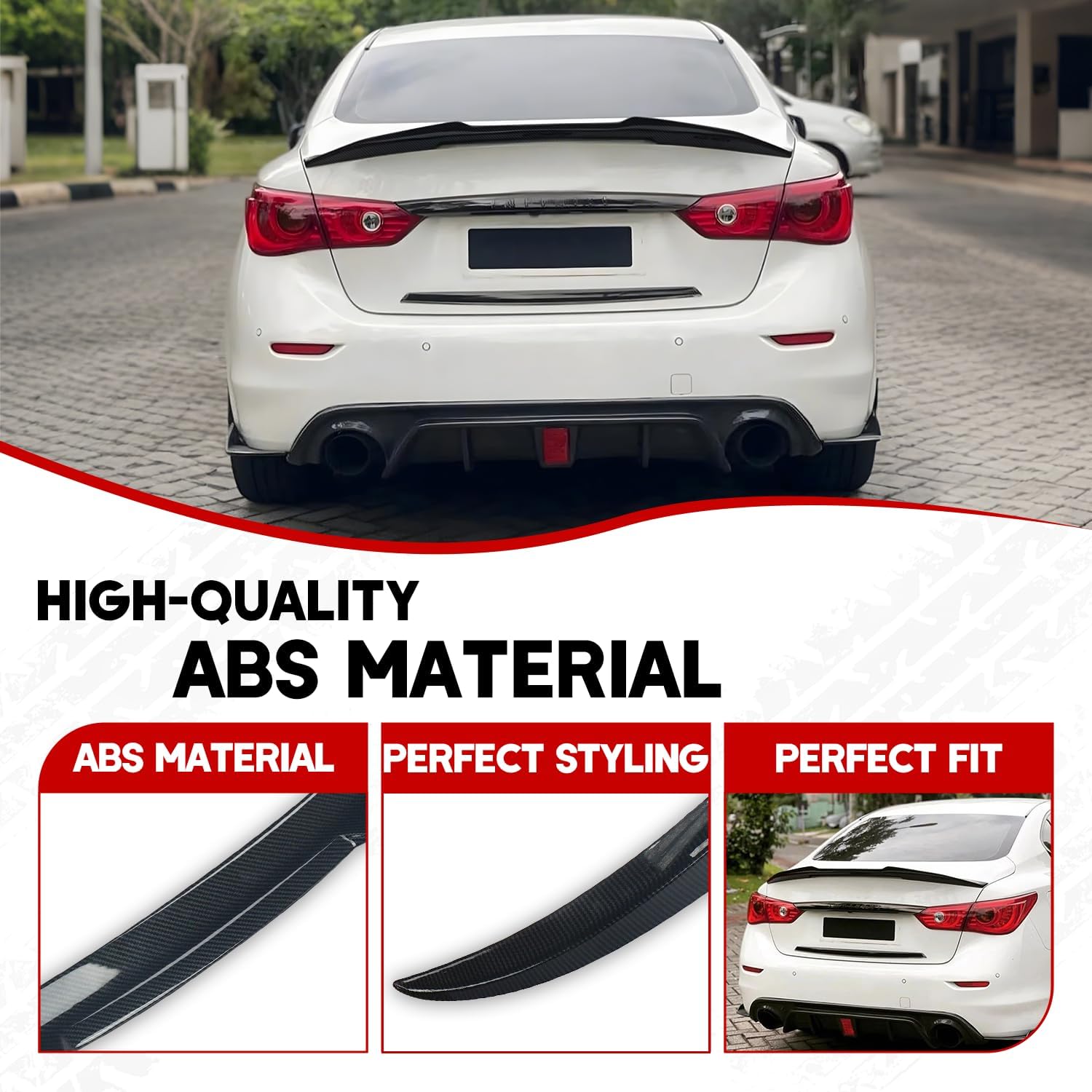 Rear Spoiler for 2014-2024 Infiniti Q50, Back Wing Trunk Spoiler Top High Wing Q50 Body Kit Exterior Accessories (Carbon Fiber)