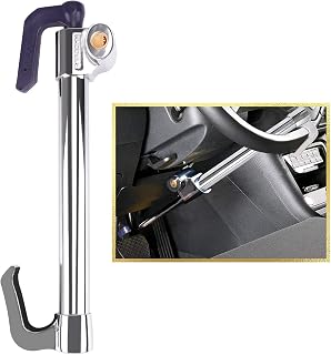 Tevlaphee Universal Steering Wheel Brake Lock - Retractable Anti-Theft Double Hook Pedal Lock for Cars Trucks SUVs Vans, 3 Keys