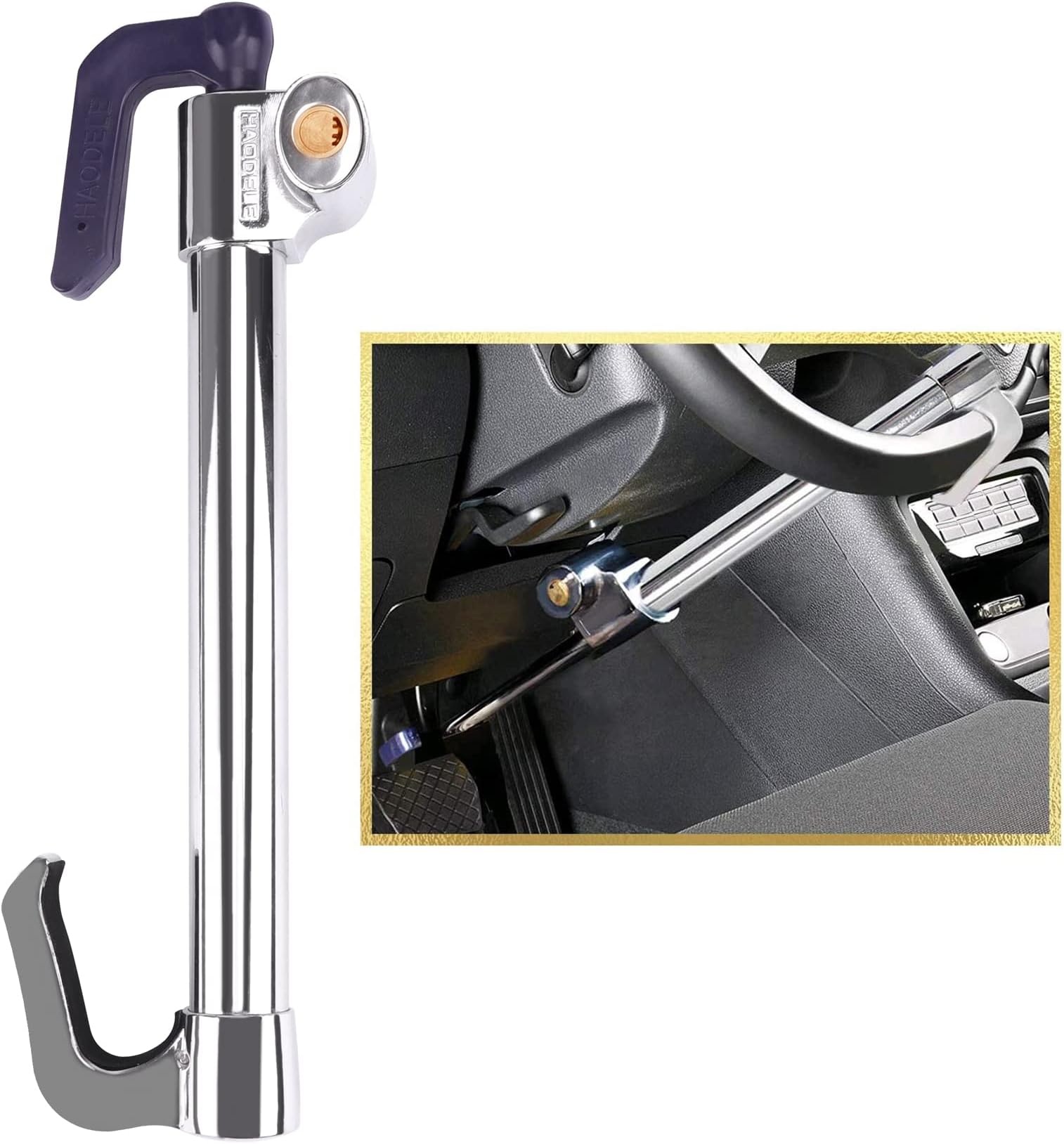 Universal Steering Wheel Brake Lock Anti-Theft Retractable Double Hook Car Clutch Pedal Lock for Car Truck SUV Van Security with 3 Keys