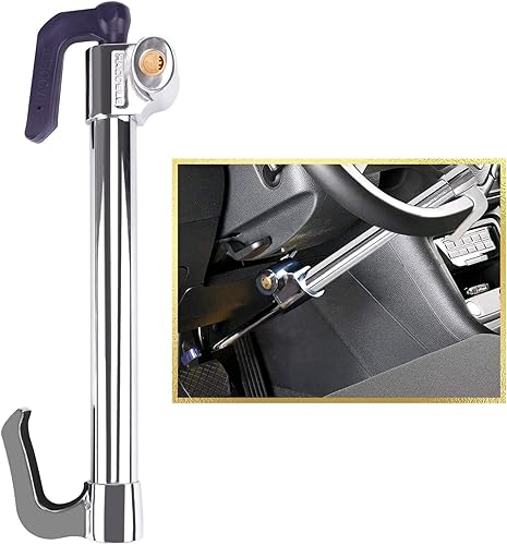 Miniatura 8 de Tevlaphee Cerradura del volante antirrobo, dispositivo retráctil de pedal de freno, contraseña sin llave, combinación de 5 códigos, dispositivo de