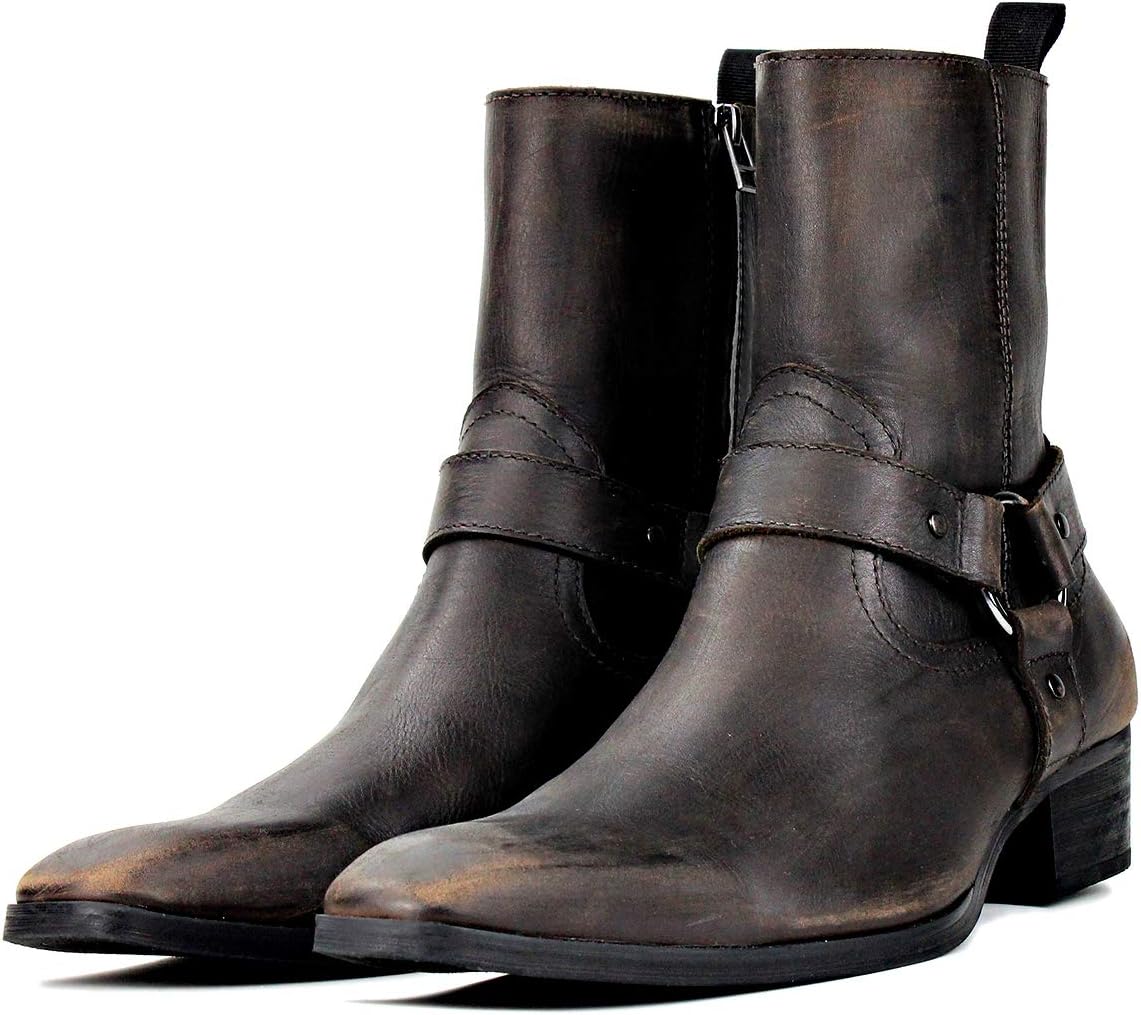 OSSTONE Men Chelsea Ankle Boots Leather Chukka Motorcycle Boots with Side Zipper Heel Retro Dress Boots JY017 - Image 4