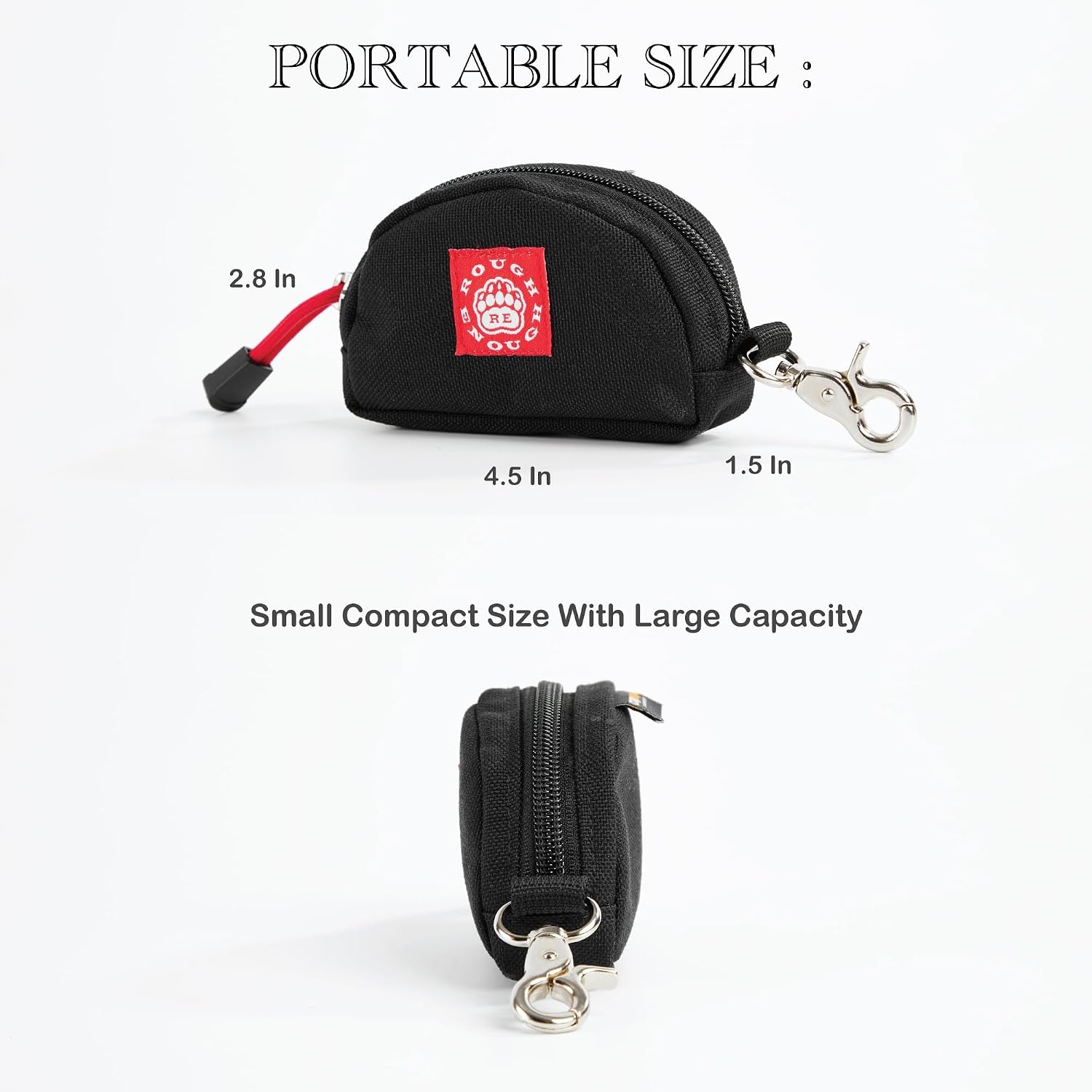 Rough Enough Small Coin Purse Pouch for Women Men Card Holder Wallet Waterproof Cordura Material with Zipper and Clip On Buckle Black