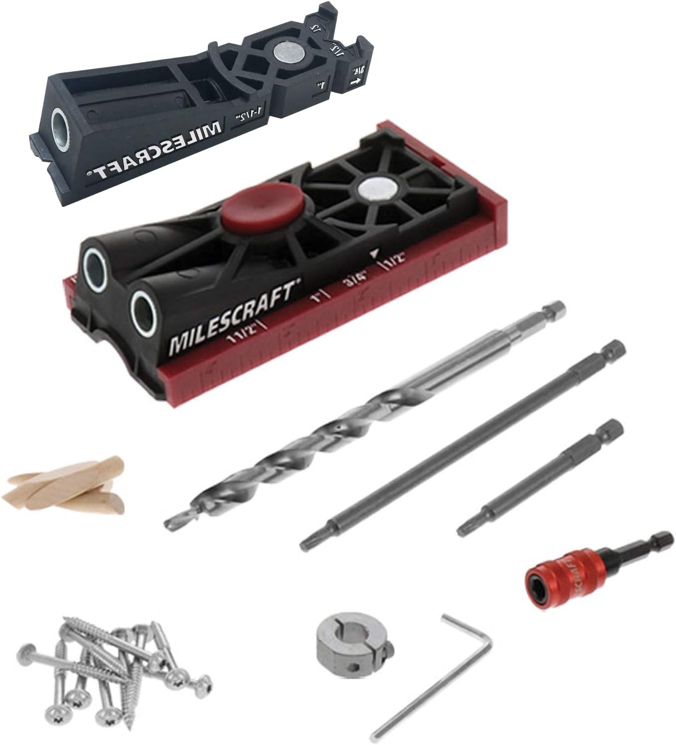 Milescraft 7335 Pocket Jig 200XJ - Twin and Single Woodworking Pocket Hole Jig Kit with Bit, Driver, Screws, Plugs and Storage Case