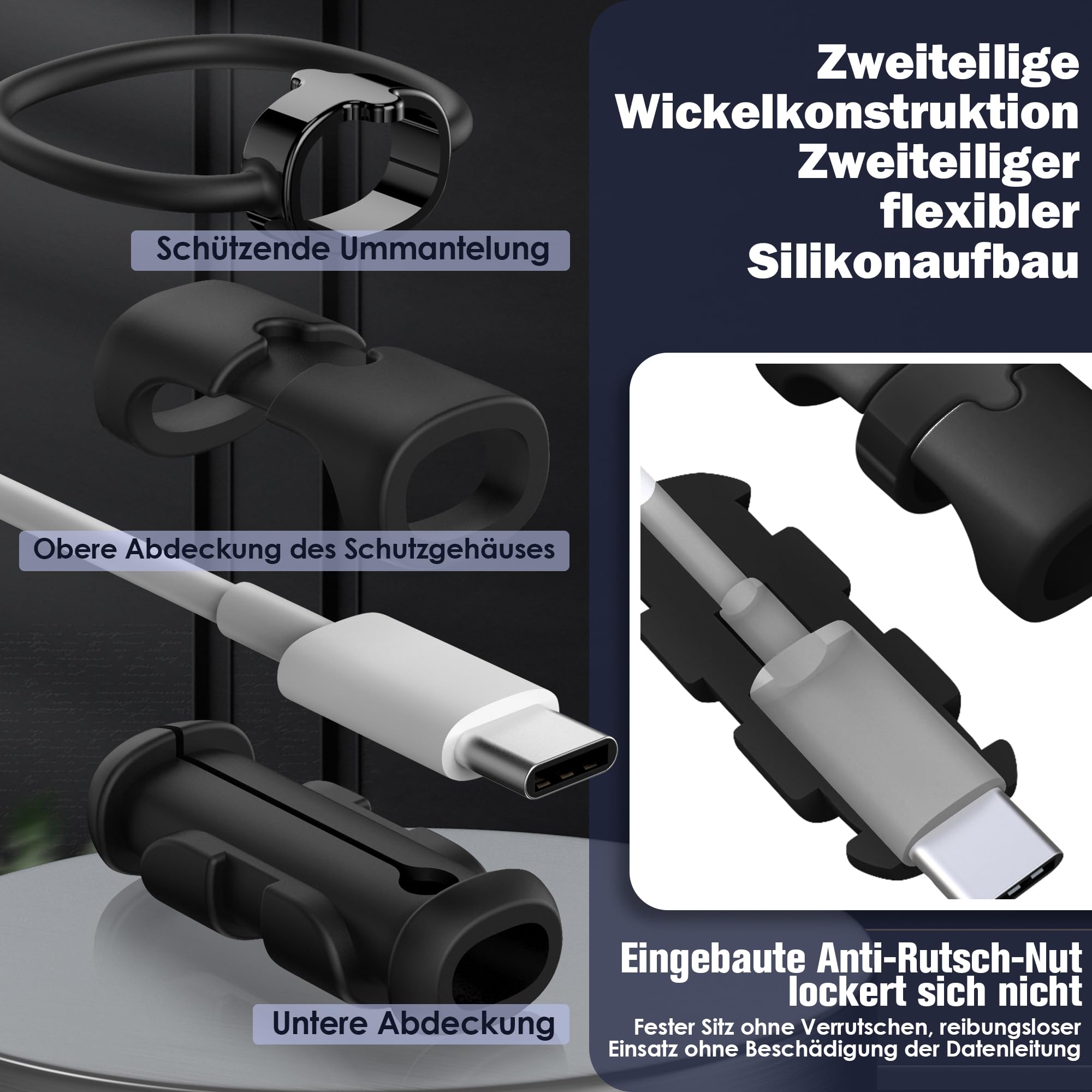 8er-Set Ladekabel-Schutz – Schoner Mit Fester Schnalle | Schützt Kabel Vor Bruch & Abrieb