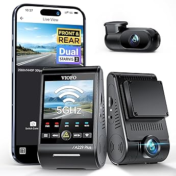 Dual Dash Cam Front and Rear VIOFO 2K + 2K 5GHz Wi-Fi GPS Camera for Cars, 2.4” LCD, Buffered Parking Modes, Voice Notification, WDR Super Night Vision, Motion Detection, Emergency Lock(A229 Duo)