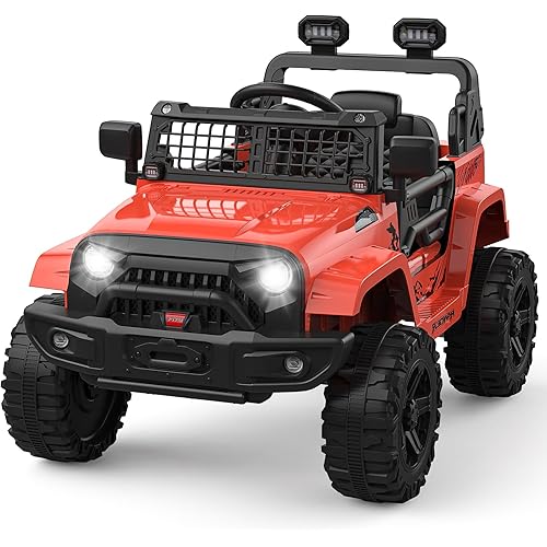 GarveeLife 12V Kids Electric Ride On Truck Car w/Parent Remote Control, Spring Suspension, LED Lights & AUX Port | Outdoor Ride Toy for Boys Girls