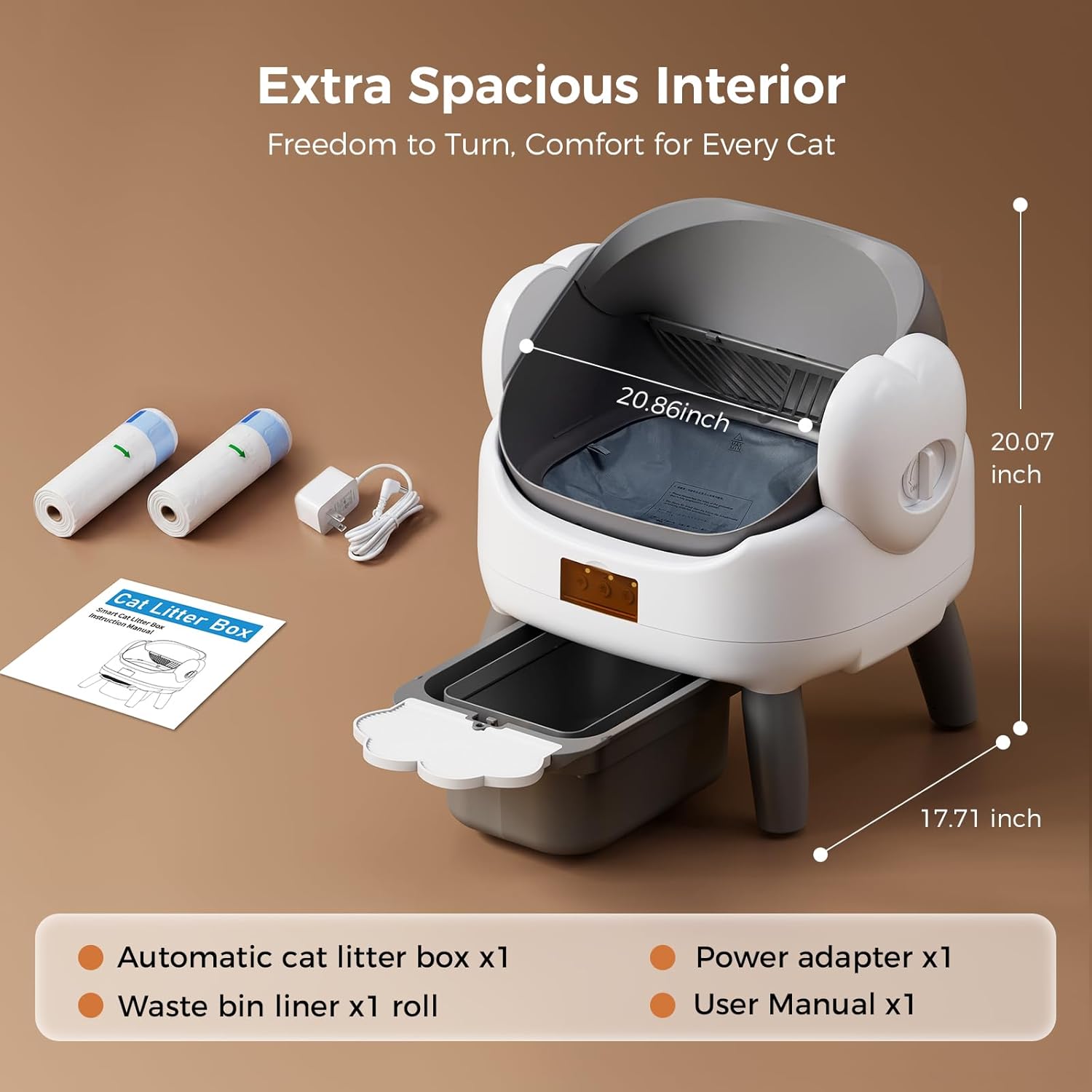 Automatic Litter Box Self Cleaning, Automatic Cat Litter Box for Multiple Cats with App Control, Open Top Self Cleaning Litter Box - Safety Protection, Easy Setup, Gray