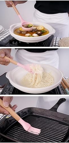Miniatura 5 de Juego de utensilios de cocina de silicona y madera, juego de utensilios de cocina de 12 piezas, antiadherentes, resistentes al calor, sin BPA,