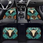 Showudesigns Western Deer Crâne Head Car tapis de plancher Aztec Auto Tapis de pied intérieur pour les femmes Hommes Tapis Non-dérapant tapis de sol en caoutchouc Universal Fit 4-Piece Tous les temps Turquoise, 24328ZGP04002