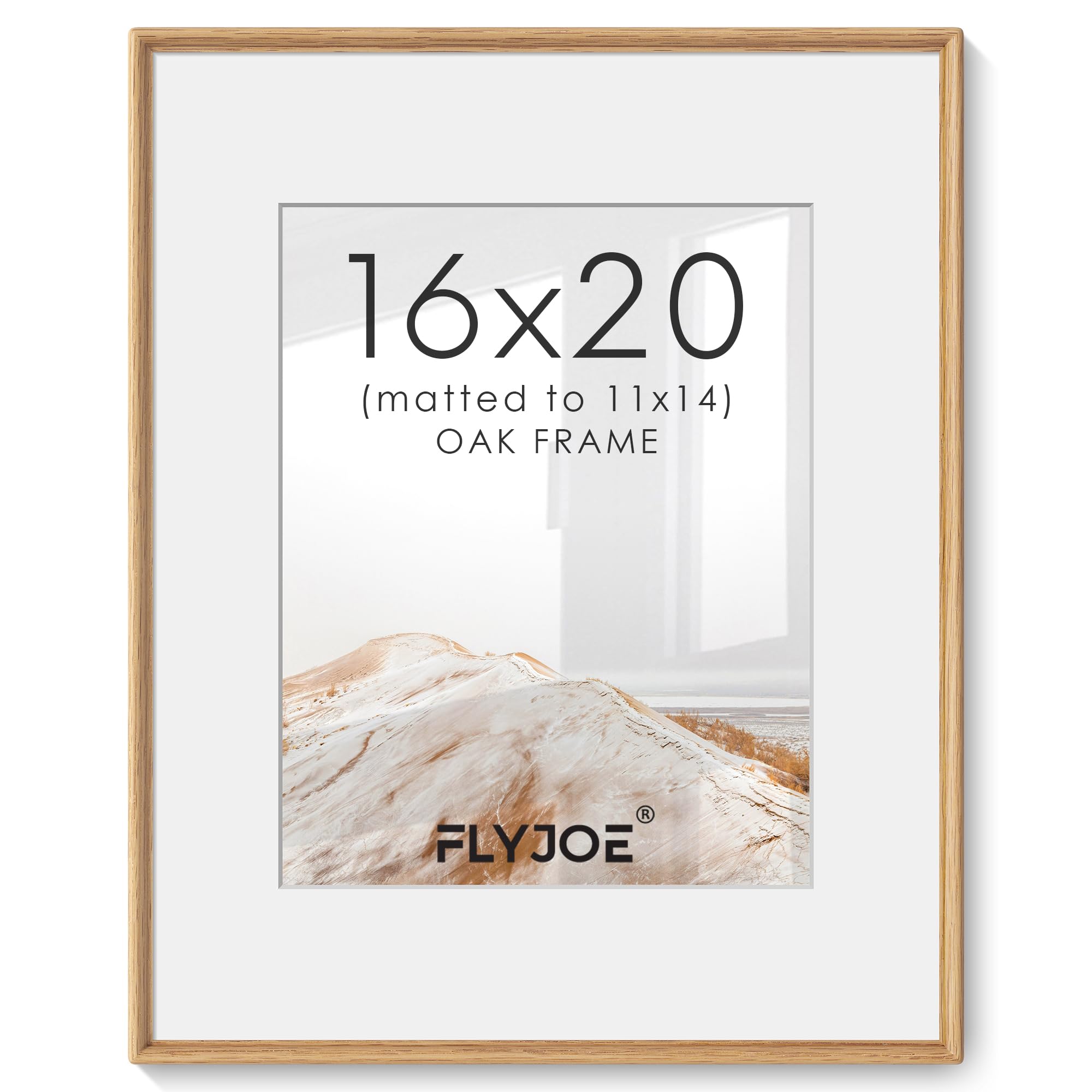 Cadre photo bois chêne naturel 40,6 x 50,8 cm grand encadrement mural avec verre