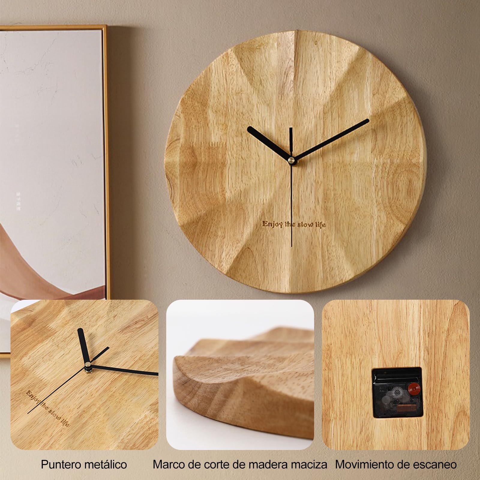 Ergocar Reloj De Pared, Diseño De Pared De Madera De Diseño Moderno De Madera Tranquila 30 Cm (11.81 Pulgadas) Adecuada para Sala De Estar, Dormitorio, Decoración De Paredes, Regalos De Edad Avanzada