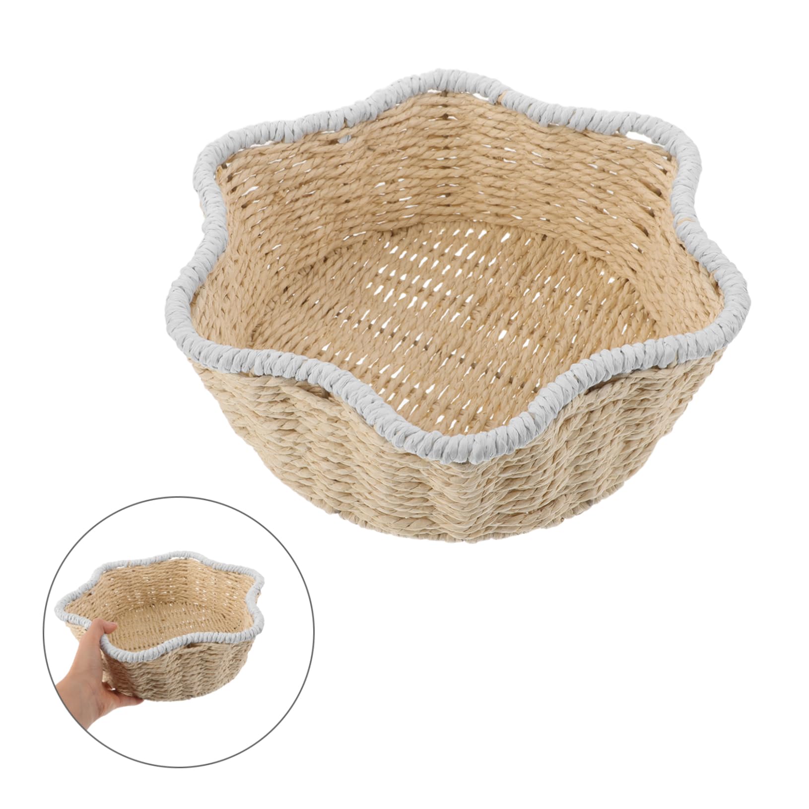 Cesta de Almacenamiento Tejida Mano Trenzado Organizador Decorativo de Imitación Ratán para Escritorio Sala Cocina y Baño Cesta Multiusos para Frutas y Snacks