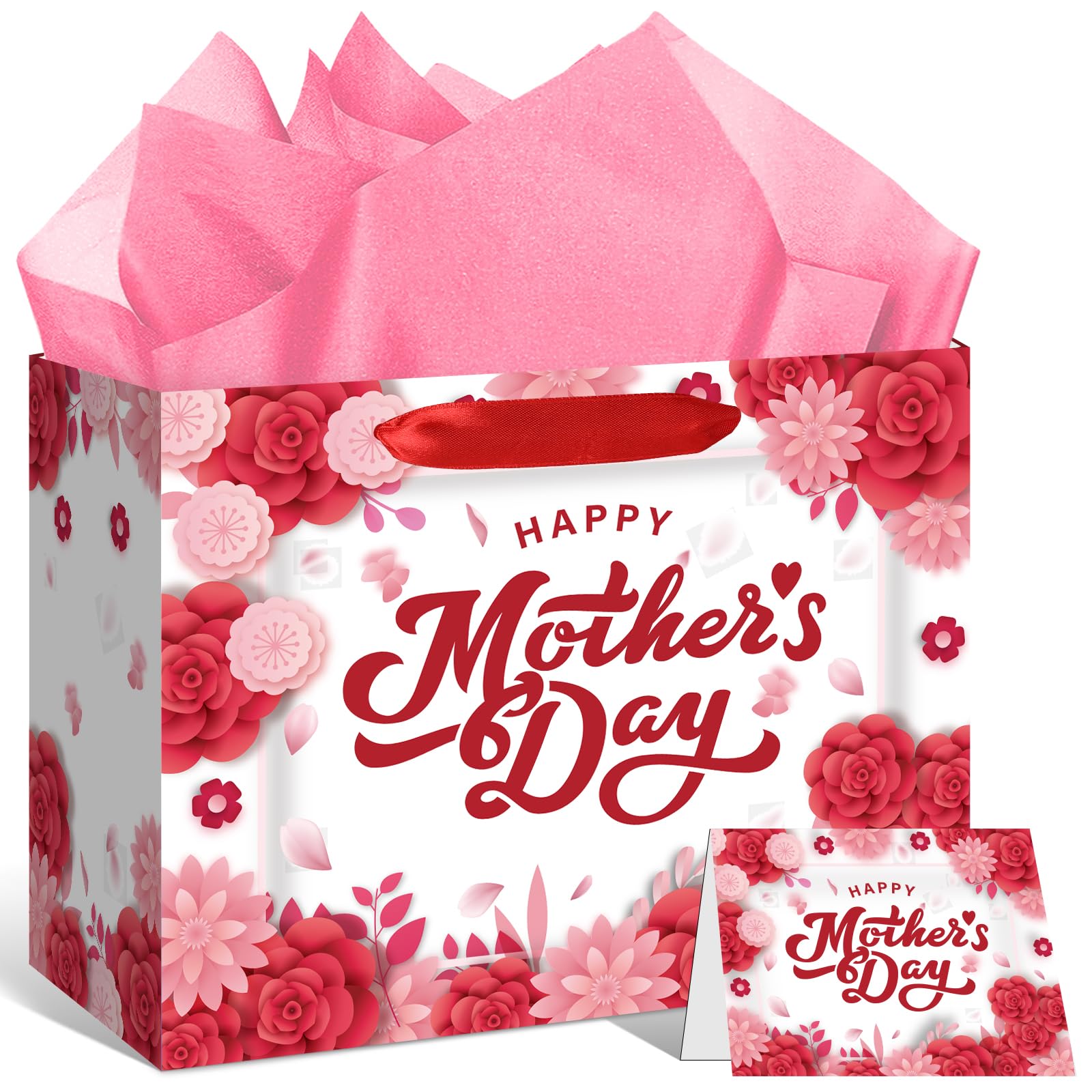 Amazon.com: Mother's Day Flower Gift Bags Pink and Red Happy