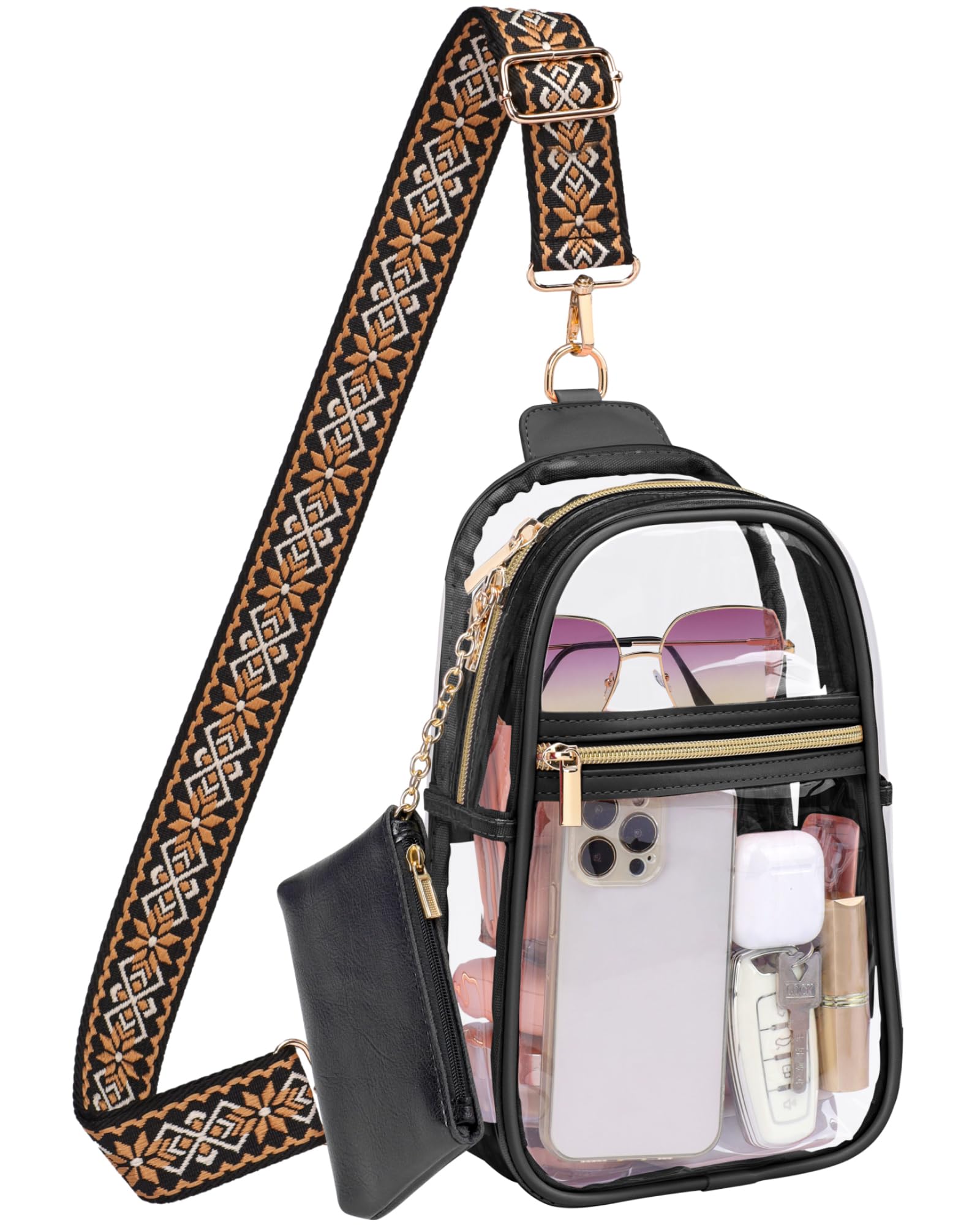 PACKISM Clear Sling Bag Stadium Approved - Clear Bag for Stadium Events & Holographic Bag for Music Festivals Jacquard Strap