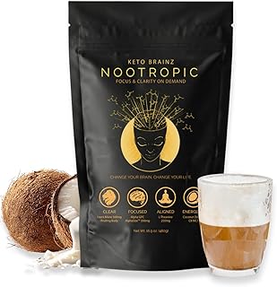 Keto Brainz C8MCT Based Nootropic - with 500mg Lion's Mane Mushroom, AlphaGPC & L-Theanine This is The Ultimate Easy to use nootropic Stack & Makes Delicious Mushroom Coffee! 16oz. 30 Servings