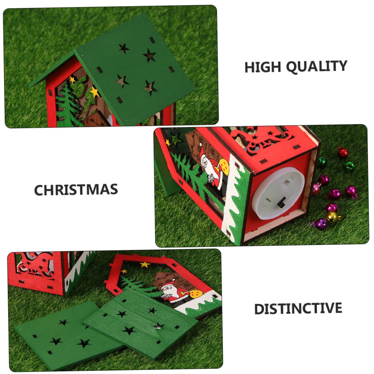 TOPBATHY 2 Set Luminous Xmas Wooden House Pendant Decorative DIY Christmas Tree Ornaments for Festive Home Decor 4 Pezzi * 2