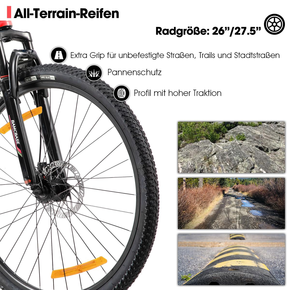 HILAND Rockford rower górski MTB 27,5", dla mężczyzn i kobiet, 18-biegowy rower z hamulcem tarczowym dla mężczyzn i kobiet, aluminiowa rama, Hardtail, unisex, dla dorosłych, czerwony
