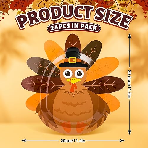 Miniatura 2 de Whaline 24 platos de papel de Acción de Gracias, lindos platos desechables con forma de pavo, vajilla decorativa con patrón de pavo para otoño,