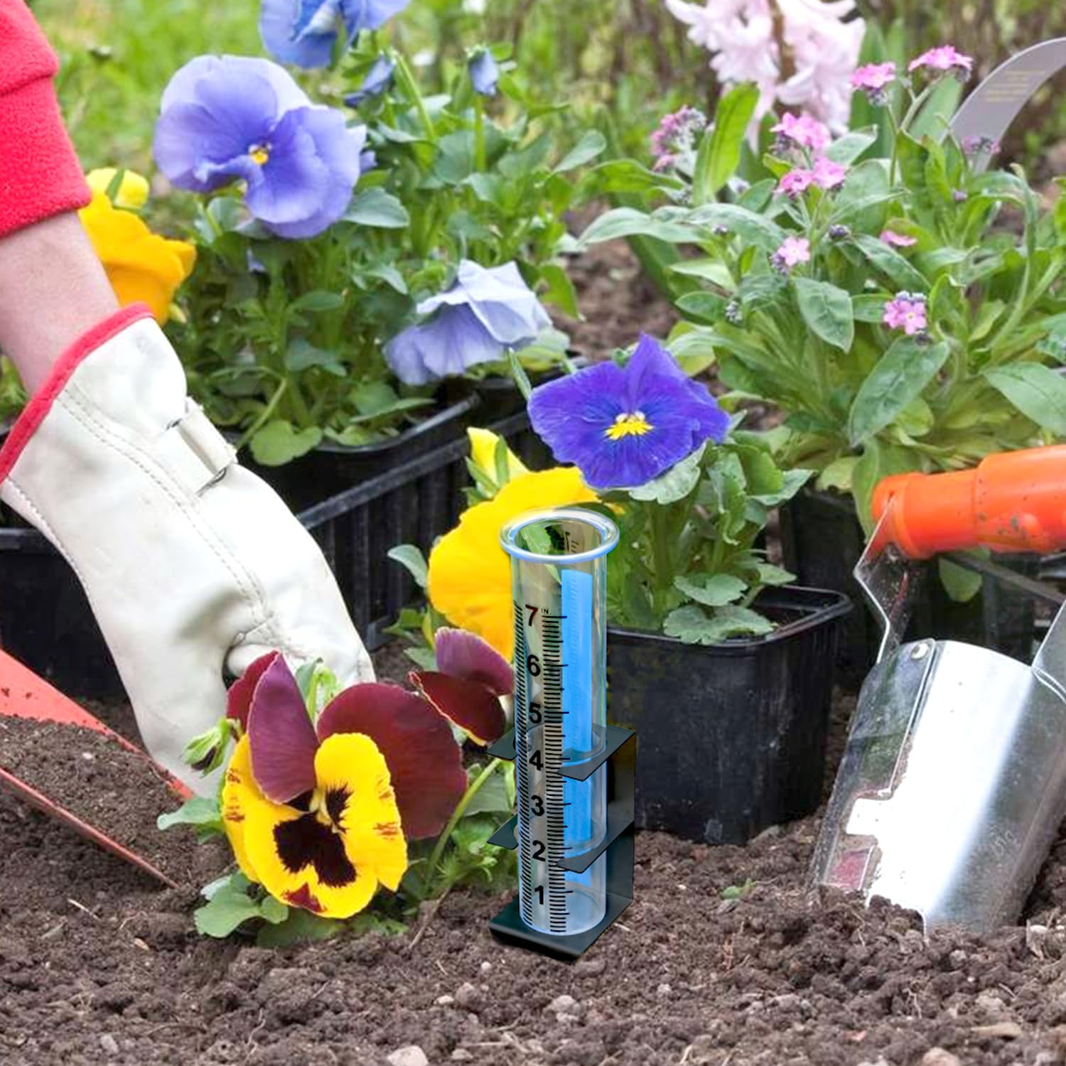 Medidor de lluvia para exteriores, capacidad de 7 pulgadas, mejor calificado con soporte de acero inoxidable, medidor de lluvia de plástico a prueba de congelación, medidor de lluvia grande para
