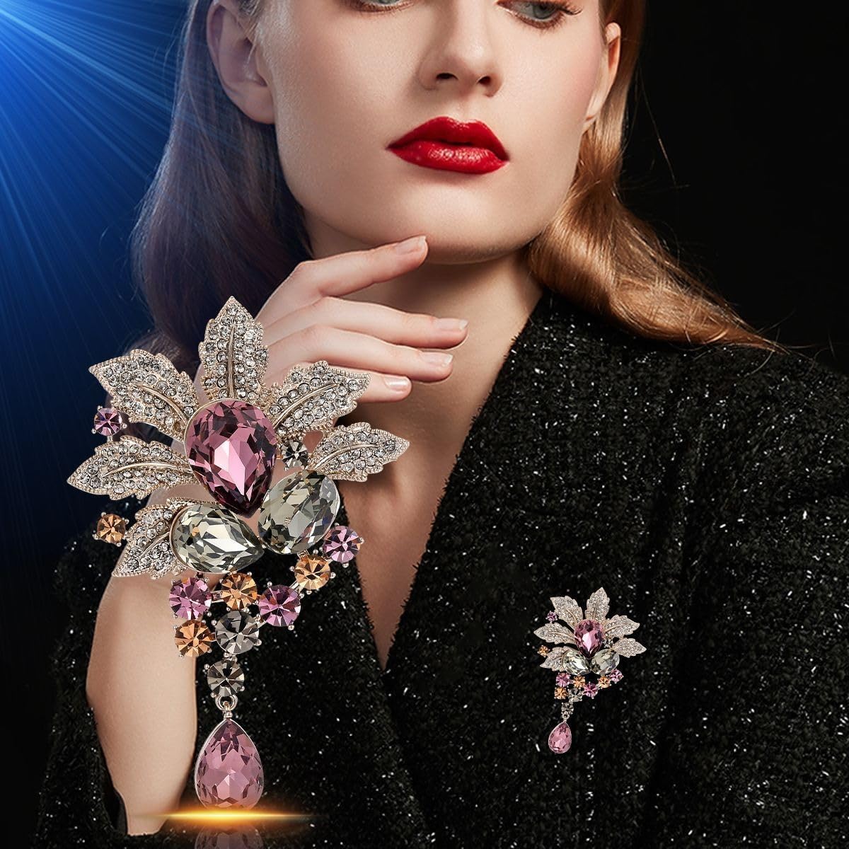 Crystals Brooches for Women, Elegant Sparkling Rhinestone Brooch Pin for Blazer Jacket Dress Coat, Gift for Mothers Day