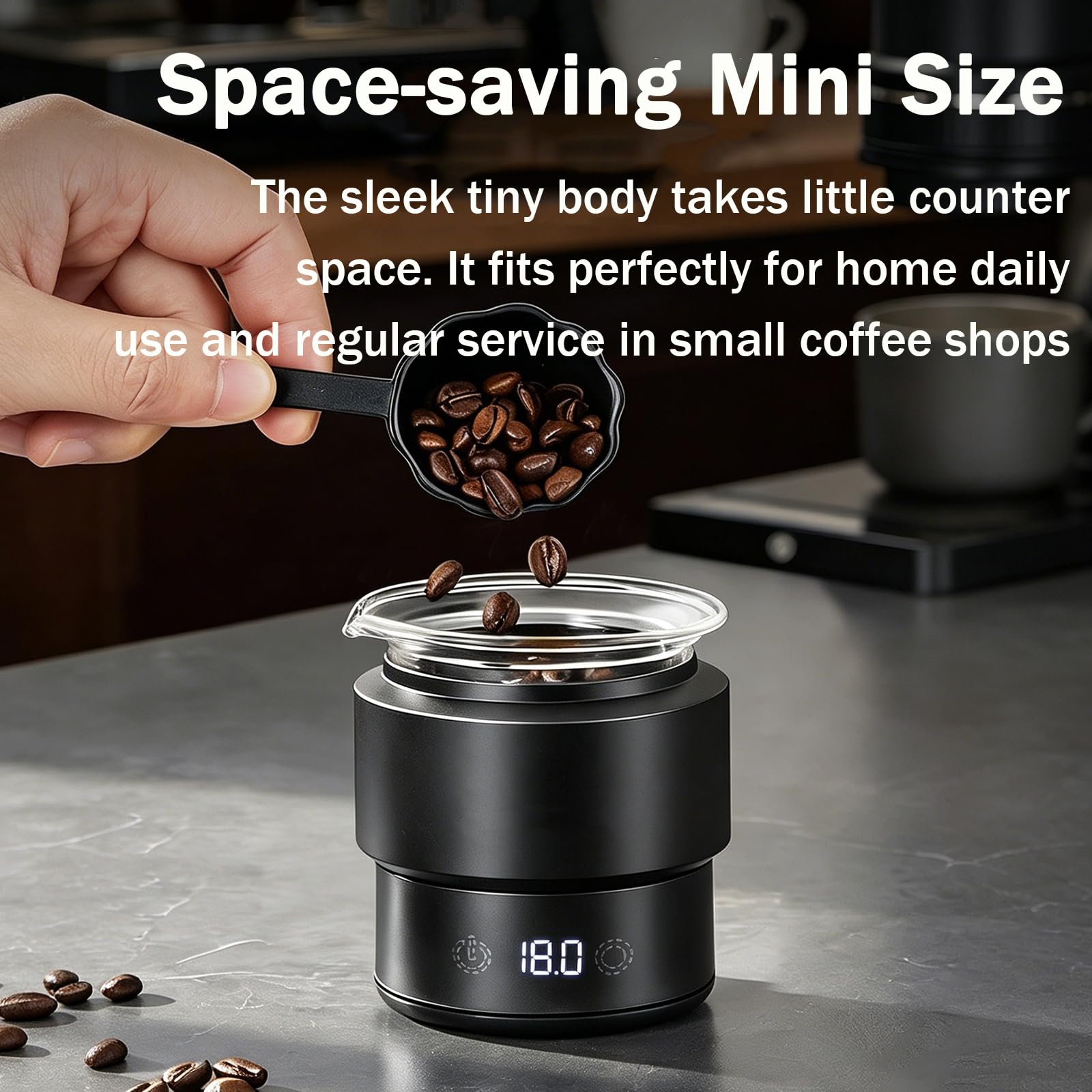 Minibalanza para Café Espresso, Dosificador Digital De Granos De Café, Vaso Graduado De 60 Ml, Precisión De 0.1 G, Pantalla Led, Recargable, Compatible con Portafiltro De 58 Mm
