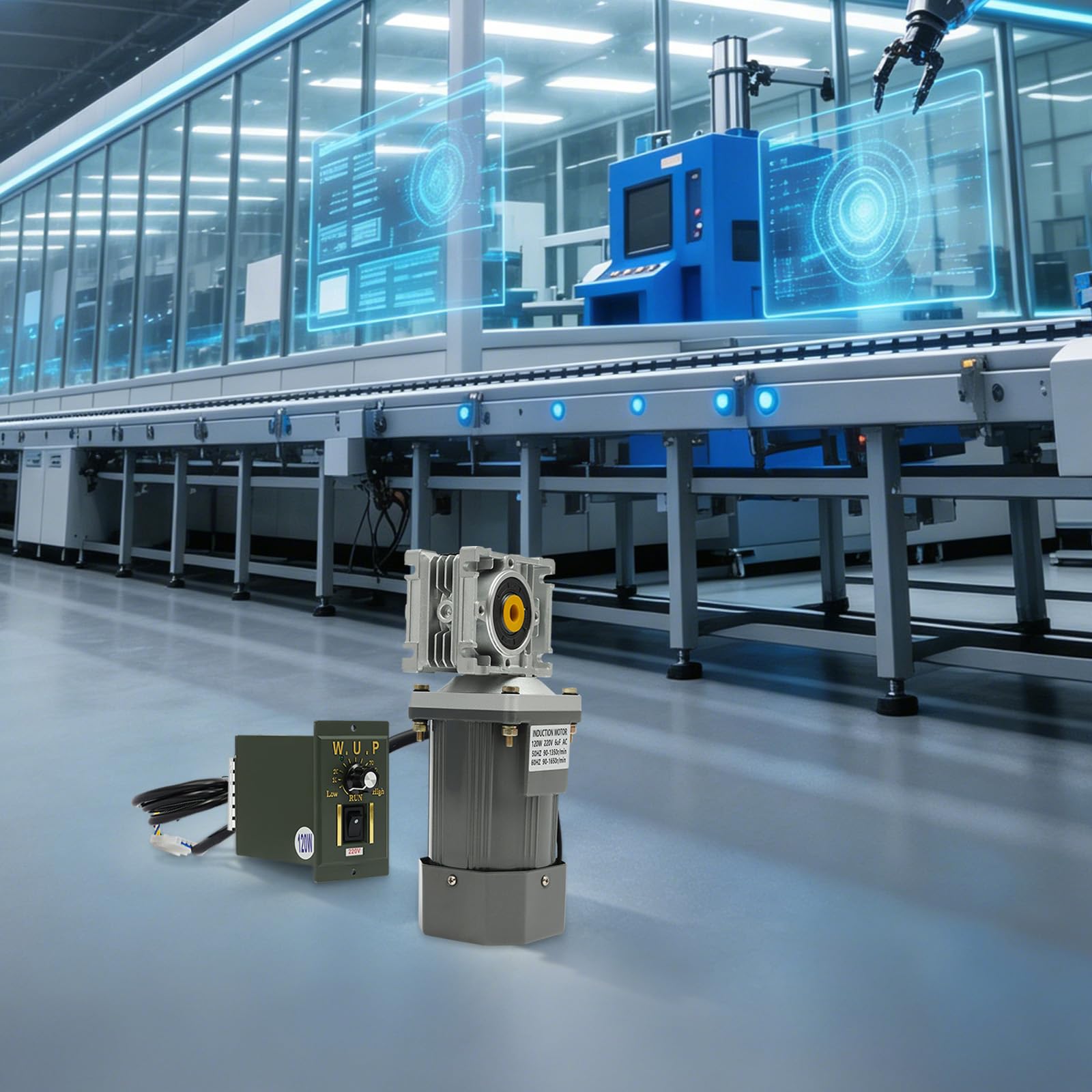 Motor de engranaje de tornillo sin fin eléctrico de 220 V 120 W con regulador, velocidad ajustable, engranaje reductor de tornillo sin fin con doble rodamiento de bolas, motor de engranaje de tornillo