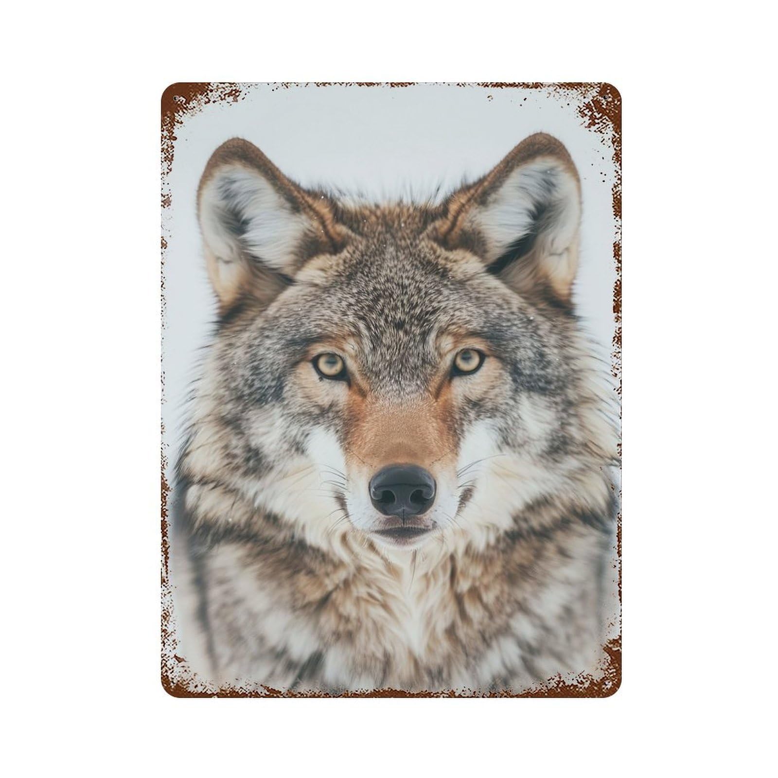 Wolf Face Weathered Tin Sign 15.7"x11.8", Rustic Home Decor for Office, Studio And Wall Decor