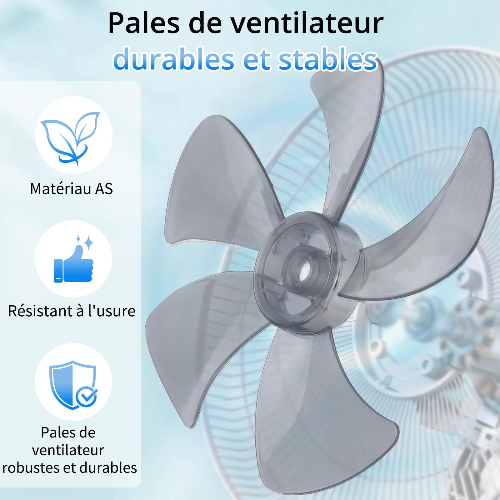 LEADZM Ventilateur pied 40cm 65W blanc hauteur 117-134cm | 5 pales double couche inclinable 3 modes minuterie intégrée
