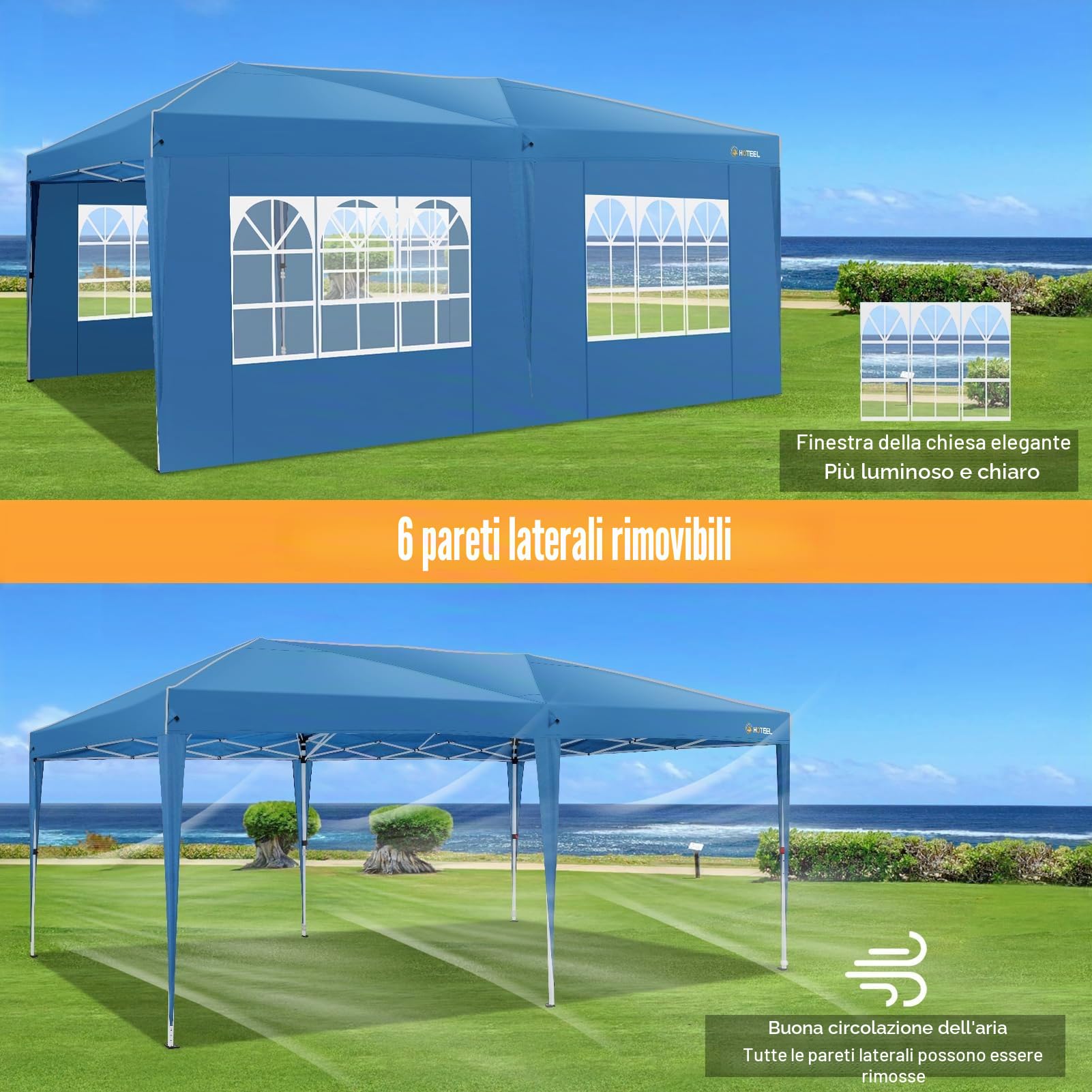 HOTEEL Gazebo 3x6 Pieghevole Impermeabile Con 6 Pareti Gazebo Esterno Resistente Robusto Professionale Richiudibile Per Feste, Matrimoni, Mercato, Con 4 Sacchi Di Sabbia E Borsa Per Il Trasporto