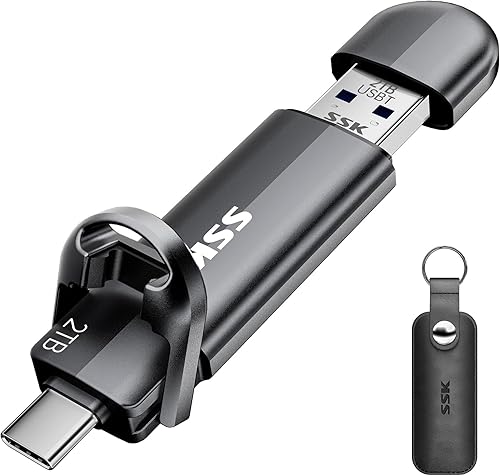 SSK Unidad flash USB de 2 tb, unidad externa de estado sólido, unidad de pulgar SSD portátil de 550 MBs, 2 en 1 doble USB-C Stick tipo C + USB 3.2