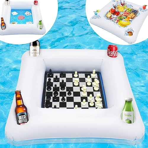 Mesa de juego flotante para billar con naipes  Bandeja inflable para fiesta de piscina flotante con tablero de ajedrez plegable  Mesa de juego de