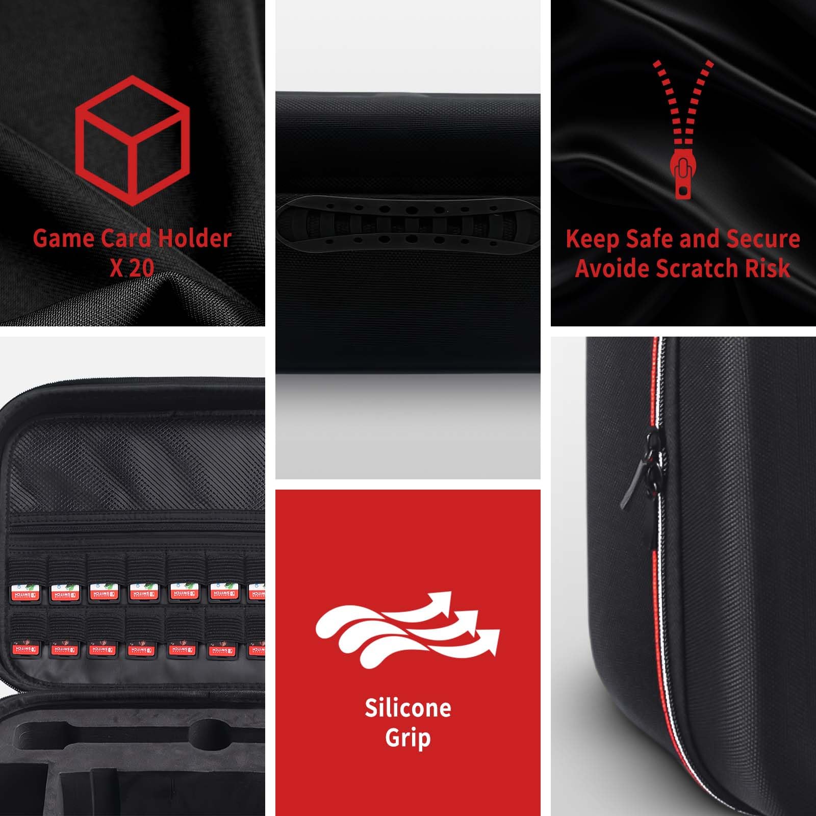 AriKroii Étui pour Nintendo Switch 2,Sacoche de Protection et Transport Big Carry Case Console pour Switch 2,Filets Rangement Accessoires , 20 Compartiments Jeux (Noir)