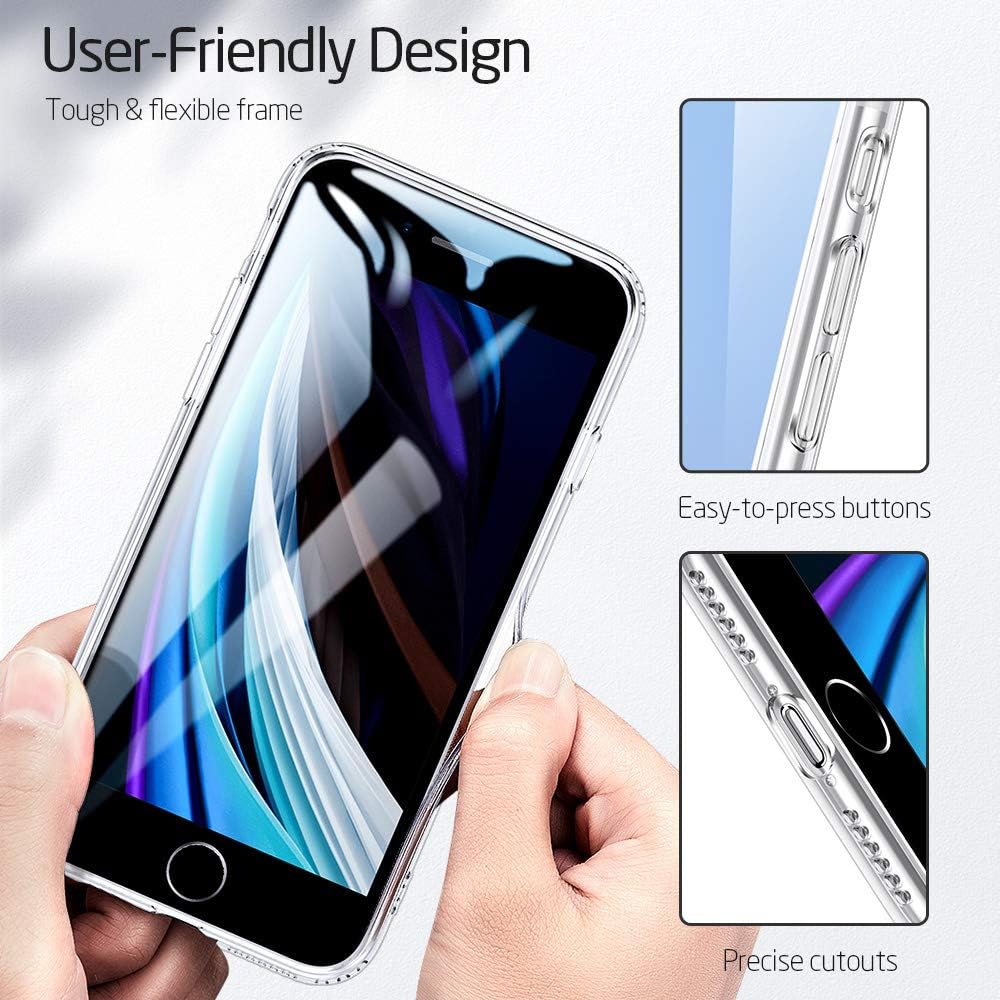 ESR HD Clear Designed for iPhone SE 2020/8/7 Case [Scratch-Resistant] [Yellowing-Resistant] [9H Tempered-Glass Back & Flexible TPU Bumper Frame] Shock-Absorbing Protective Case, Purple Blue Crystal