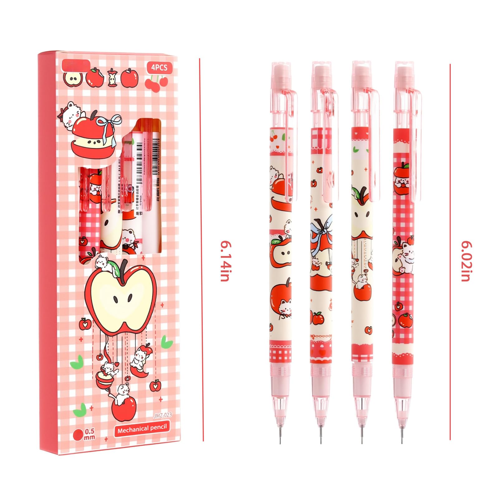 Lot de 8 porte-mines en forme de chat mignon rouge avec gomme de 0,5 mm pour l'école, le bureau, l'école
